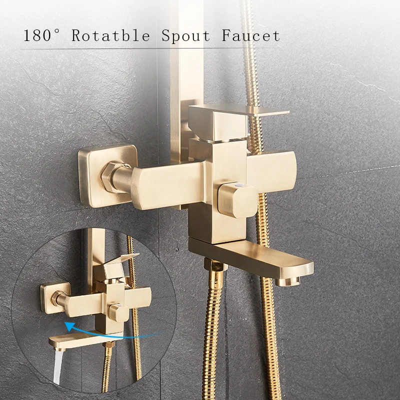 Bathroom Shower Faucet Set 304 Stainless Steel Shower Faucet Set Rain Shower Faucet Head Bathtub Hot And Cold waer mixer Crane Roatbel Spout
