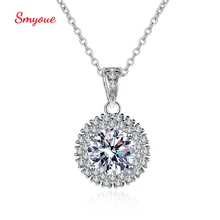

Smyoue D Color 1 Carat Real Moissanite Pendants Necklaces For Women Sun Flower Round Diamond Chain 925 Sterling Silver Jewelry