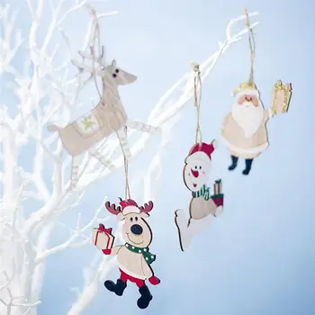 

4Pcs Christmas Wood Sequin Pendant Lovely Elk Santa Hanging Decor Party Supplies ​Hanging Pendant Christmas Wooden Pendant Decor