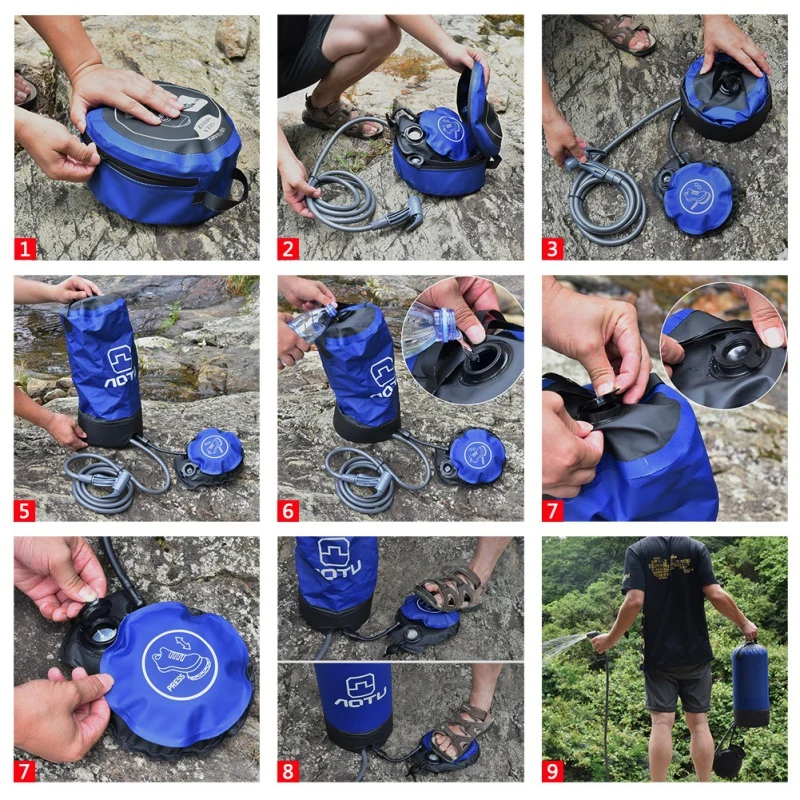 11L PVC Outdoor Inflatable Shower Foldable Pressure Shower Water Bag Portable Camp Shower With Foot Pump For Outdoor Camping