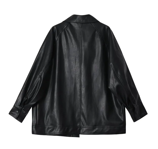 Bomber Leather Jacket Women Black Faux Leather Jackets Casual
