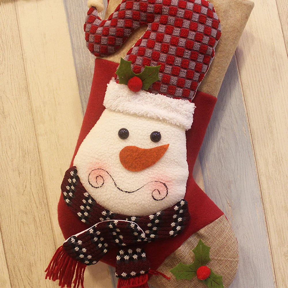 XMAS Large 3D Christmas Stocking Santa Snowman Sack Tapestry Xmas Decoration Stockings Large Presents Candy Gifts