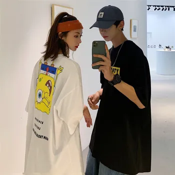 

Designer Brand Mens Fashion Anime Graphic T Shirts Couple Clothing Spongebob Printed Tops Oversized Streetwear for Men