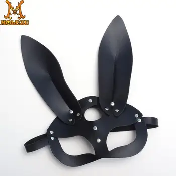 

Molezu Mark Black Women Sexy Rabbit Ears Mask Cute Bunny Long Ears Bondage Mask Halloween Masquerade Party Cosplay Costume Prop