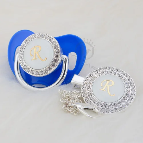 MIYOCAR инициал из серебра R Элегантный bling соска и пустышка зажим BPA бесплатно пустышка bling идеальный подарок SGS пройти LR-1 - Цвет: LR-6-1  0-6M