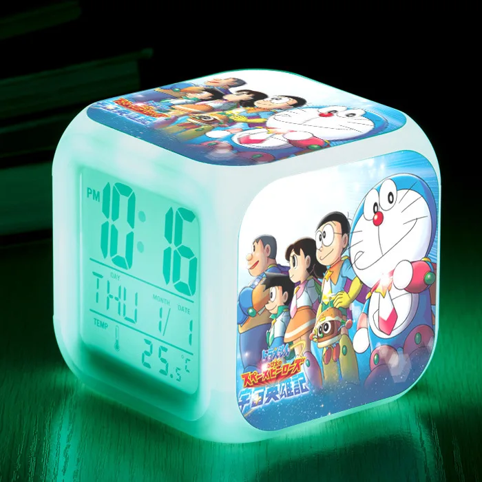 

Doraemon Cartoon toys Bedside Kids Alarm Clock LED Color Changing Digital Clock Desk Wake Up Light Glowing Electronic Reveil
