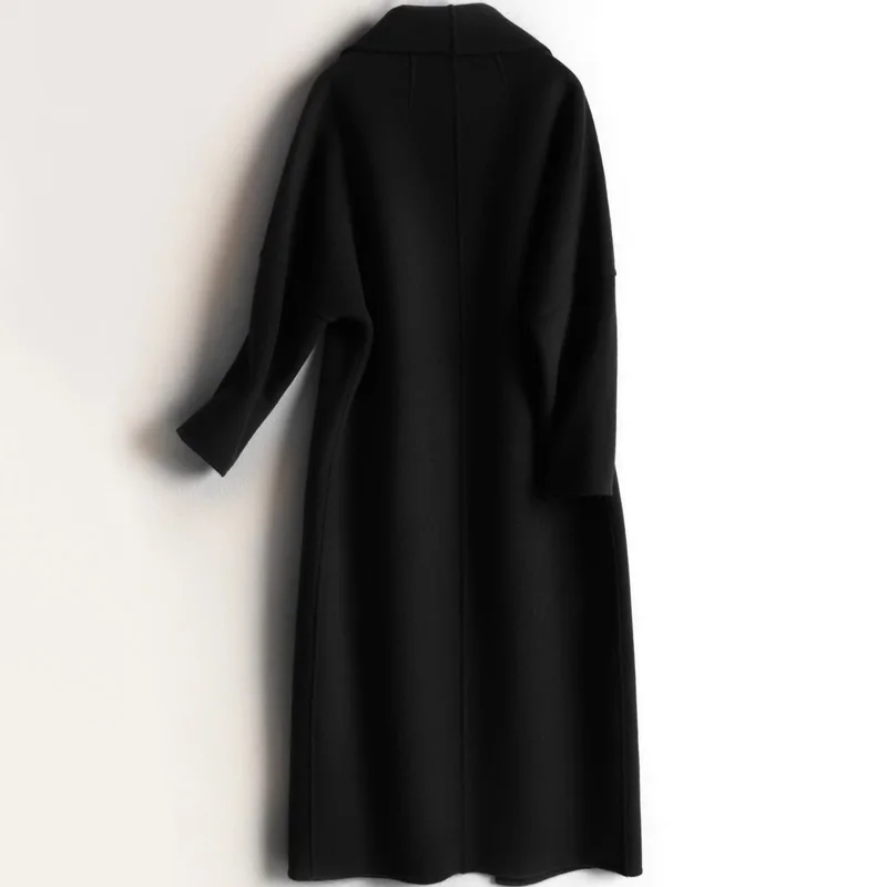Осень зима высокое качество длинное шерстяное пальто женский черный карамельный Тонкий костюм воротник двухсторонняя шерстяная куртка женская верхняя одежда
