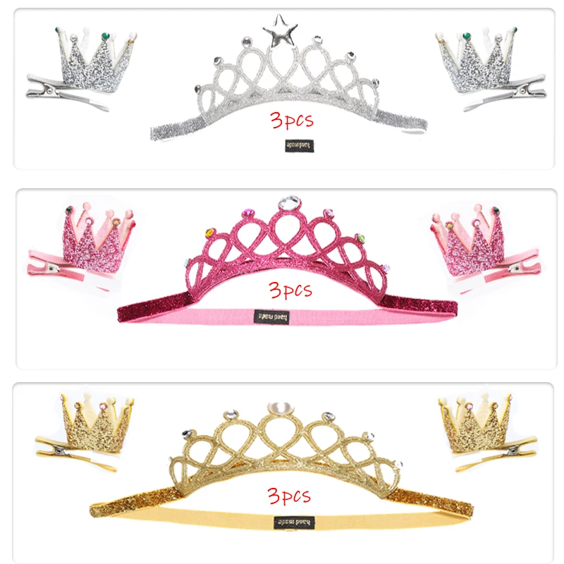 

Повязки на голову для девочек, 3 упаковки, модная Корона Стразы принцессы, набор заколок для волос, модный косплей, празднивечерние, аксессуары на день рождения