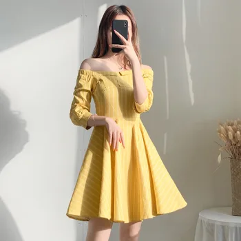 

BGW HT39 French Style A Line Strapless Cocktail Dresses Off The Shoulder Gold Mini Robes Traje Corto De Cóctel En Blonda 2020