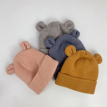Cute Cartoon Bear Ear Baby Hat Winter Soft Warm Knitted Boy Girl Hats Beanie Solid Color Infant Toddler Cap Bonnet Kids Caps 1