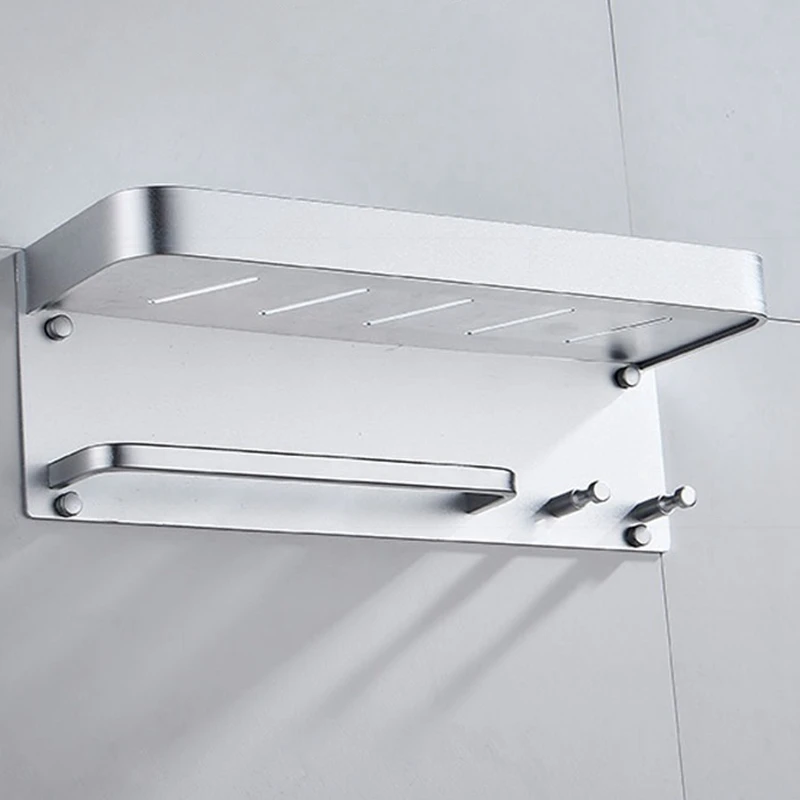 HHO-Bathroom Shelf Corner Organizer Wall Mounted Rack with Hooks Space Aluminum Kitchen Shelves Shower Shampoo Storage Rack Towe
