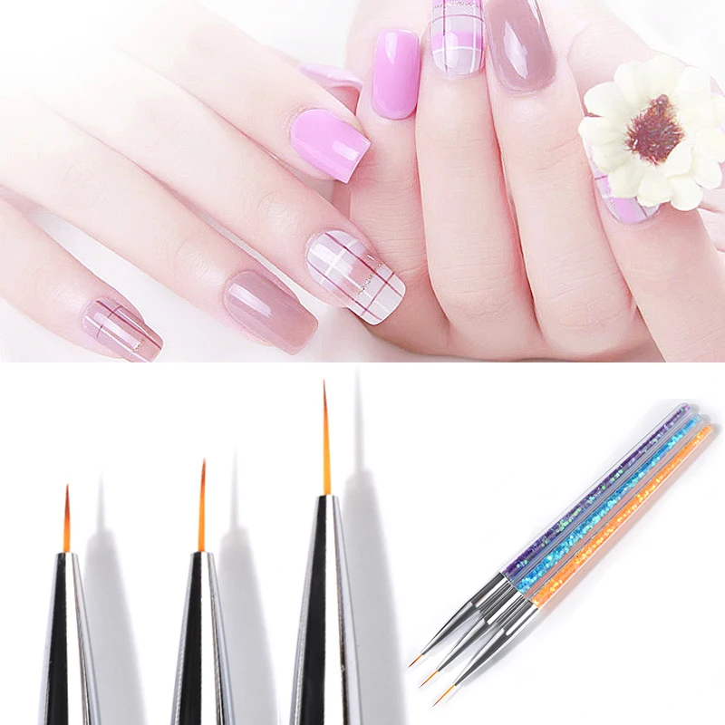 3 Pcs Nail Art Line Painting Pen Exquisite Vogue Sequin Stick Stripe Lines Pencil Detail Image Builder Drawing Brushes Tools