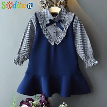 Sodawn/весенне-осеннее платье для девочек детская одежда для маленьких девочек Новая детская одежда детское платье в клетку с длинными рукавами