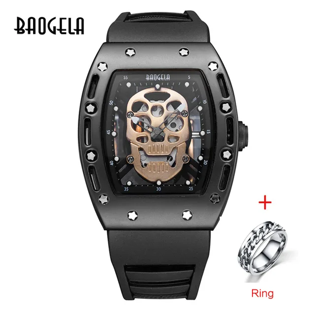 Baogela hommes mode militaire bracelet en Silicone Rectangle cadran crâne visage Sport Quartz montres BGL1612G-1 BGL1612  HHM