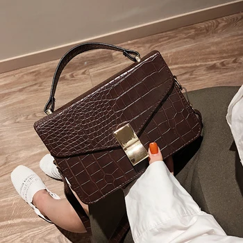 

Small Square Bag Fashion PU Leather Women's Handbag Crocodile Pattern Shoulder Top-Handle Bag Crossbody Messenger Bags