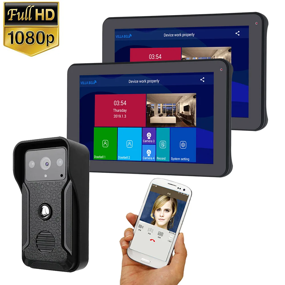 cheap 9 inch 2 Monitor Wifi Wireless Video Door Phone Doorbell Intercom Entry System with HD 1080P Wired Camera Night Vision