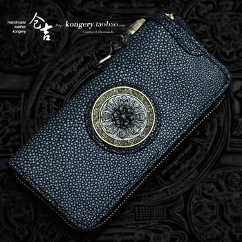 

Genuine Leather Women's Wallet Fish Skin Leather Wallets Clutch Bags Long Wallet Stingray Skin Men Standard Wallets Zipper Solid