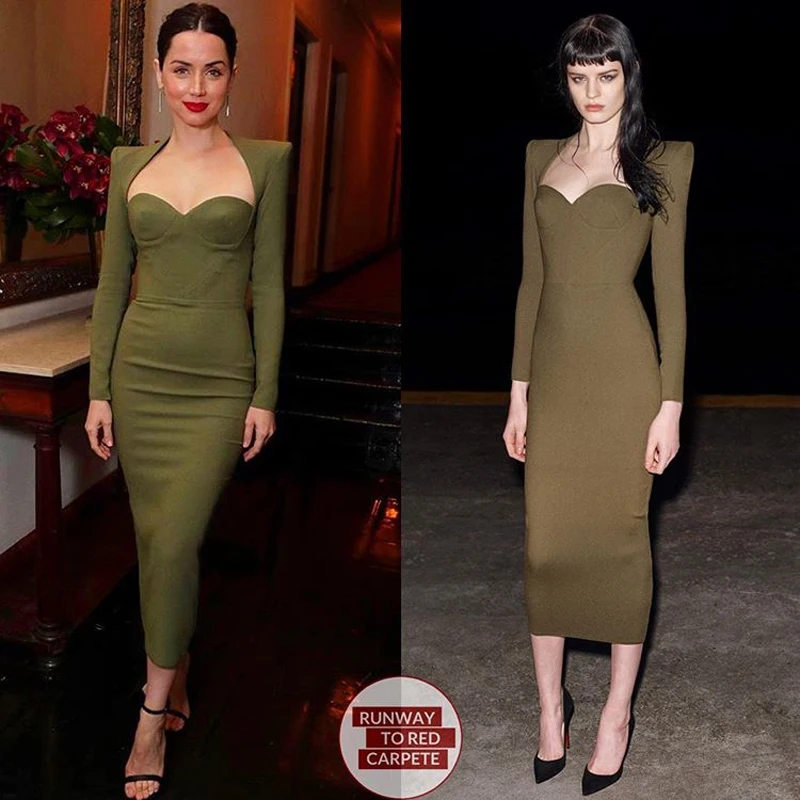 Autumn 2020 women's new French bandage dress sexy bag hip was thin retro stretch long sleeve bandage dress fashion party dress