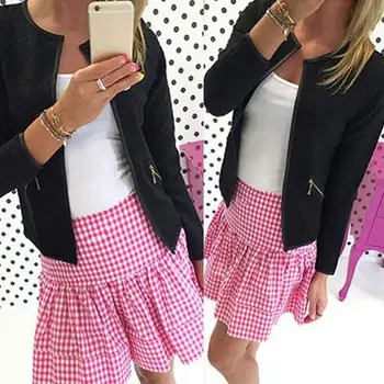 

Fashion Women Color Block Long Sleeve Jacket Short Coat