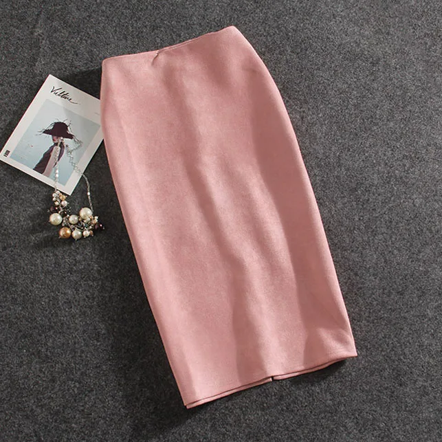 Women Skirts Suede Split Thick Stretchy Skirt Female Pencil Skirts Plus Size Faldas Mujer - Цвет: 10