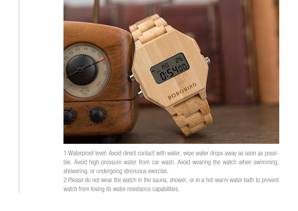 BOBO BIRD Wooden Male Digital Wristwatch LED Display Electronic LCD Auto Date Multifunction montre homme Clock Man Dropshipping