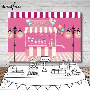 

Sensfun Hot Pink Candy Bar Backgrounds For Photo Studio Street light Balloons Girls Photography Backdrop 7x5ft Vinyl Polyester