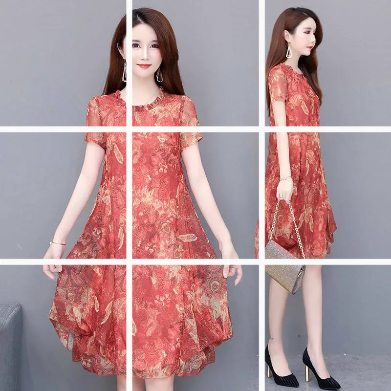 

Chiffon Retro Dress Women's Summer 2019 New Style Elegant Kuotaitai Noble Lady Mom Western Style Printed Skirt