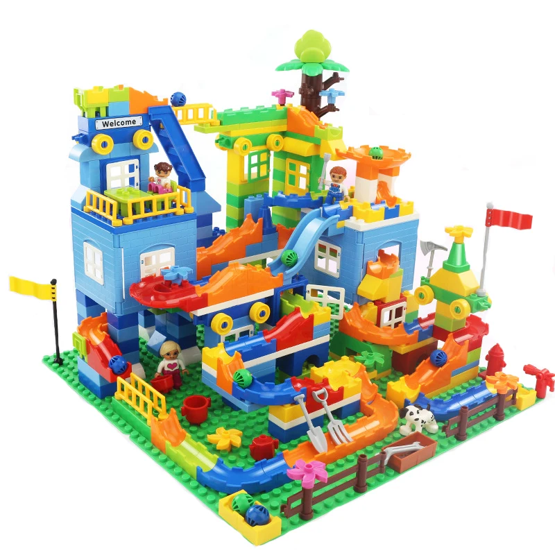 Duplo 342 шт. 2в1 шарики горка блок джунгли Приключения большие частицы Кирпичи Строительные блоки Развивающие игрушки Совместимые наборы