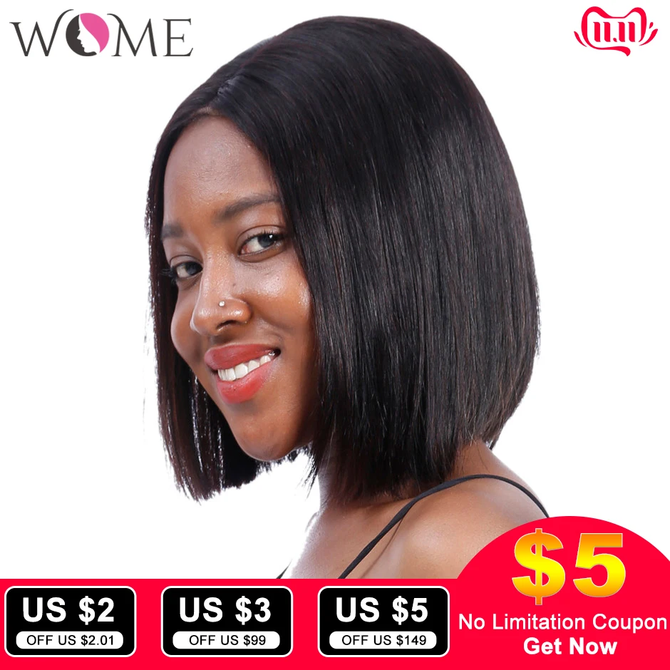 

WOME Short Brazilian Straight Bob Wigs 13x4 Lace Front Human Hair Wigs Pre Plucked Hairline 150% Remy Lace Wig For Black Women