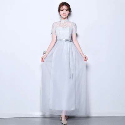 ТРАПЕЦИЕВИДНОЕ длинное Тюлевое красное Элегантные платья невесты Vestido Azul Marino гость свадебное платье простое платье с вышивкой сексуальное платье для выпускного вечера - Цвет: gray long V9