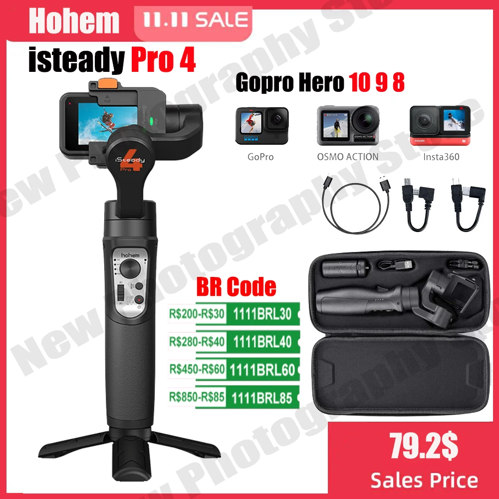 Hohem iSteady Pro 4 Camera Gimbal 3-Axis Handheld Stabilizers for GoPro11  10 9 8 7 6 5 Insta360 One R DJI OSMO Action