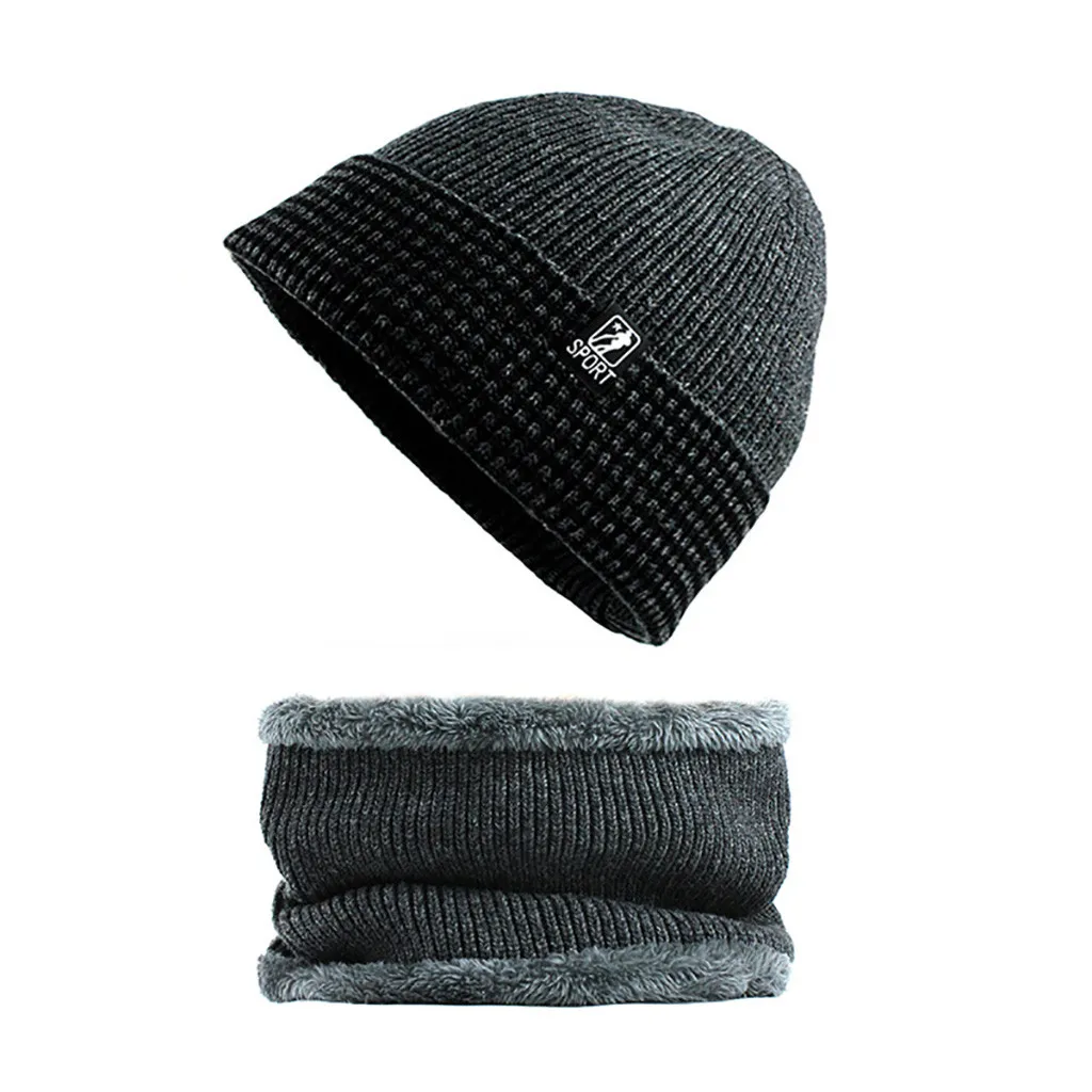 Мужская теплая шапка Skullies+ мягкий шарф, комплект из двух предметов, зимняя утолщенная шапка, мужские ветрозащитные вязаные шапки, теплые шапки для шеи 12,6
