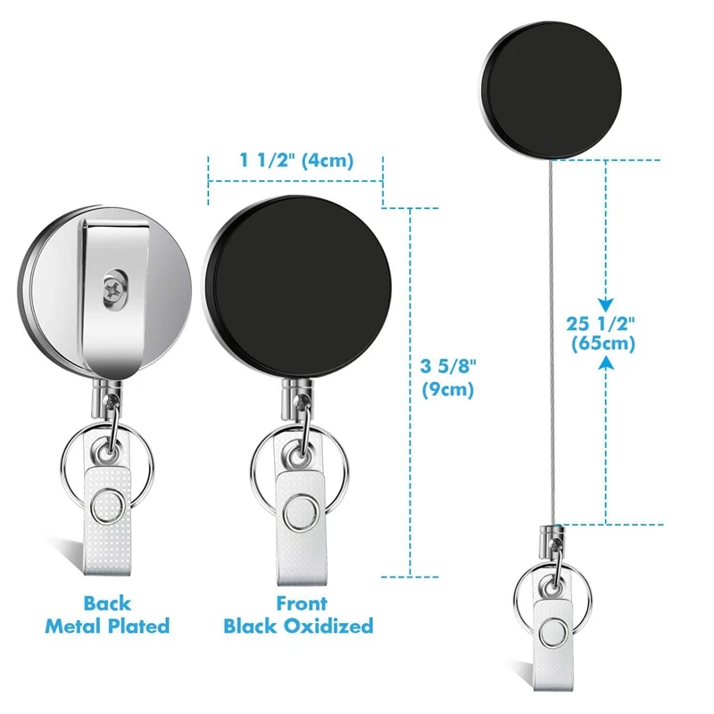 4 Pieces Professional Heavy Duty Retractable Badge Holder Badge Reels ID Holder with Keychain Ring Clip for ID Card Carabiner Ke