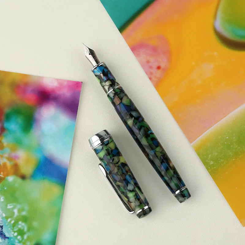 Kopen Vulpen Inkt Volledige Metalen Clip Pennen Moonman Delike Nieuwe Maan Hars Vulpen Iridium Extra Fine Nib School Kantoor levert