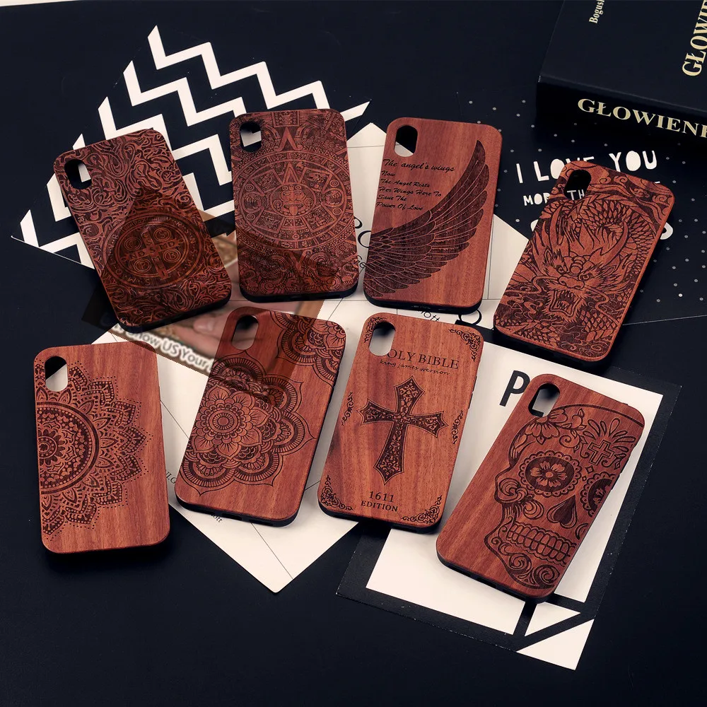 Protective Cover Natural Wood Carved Phone Fitted Case TPU for iPhone XS Max (25)