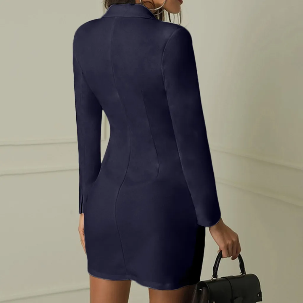 Модный офисный женский костюм, женское платье-Блейзер, двубортное платье с пуговицами спереди в Военном Стиле, платье с длинным рукавом, Z4