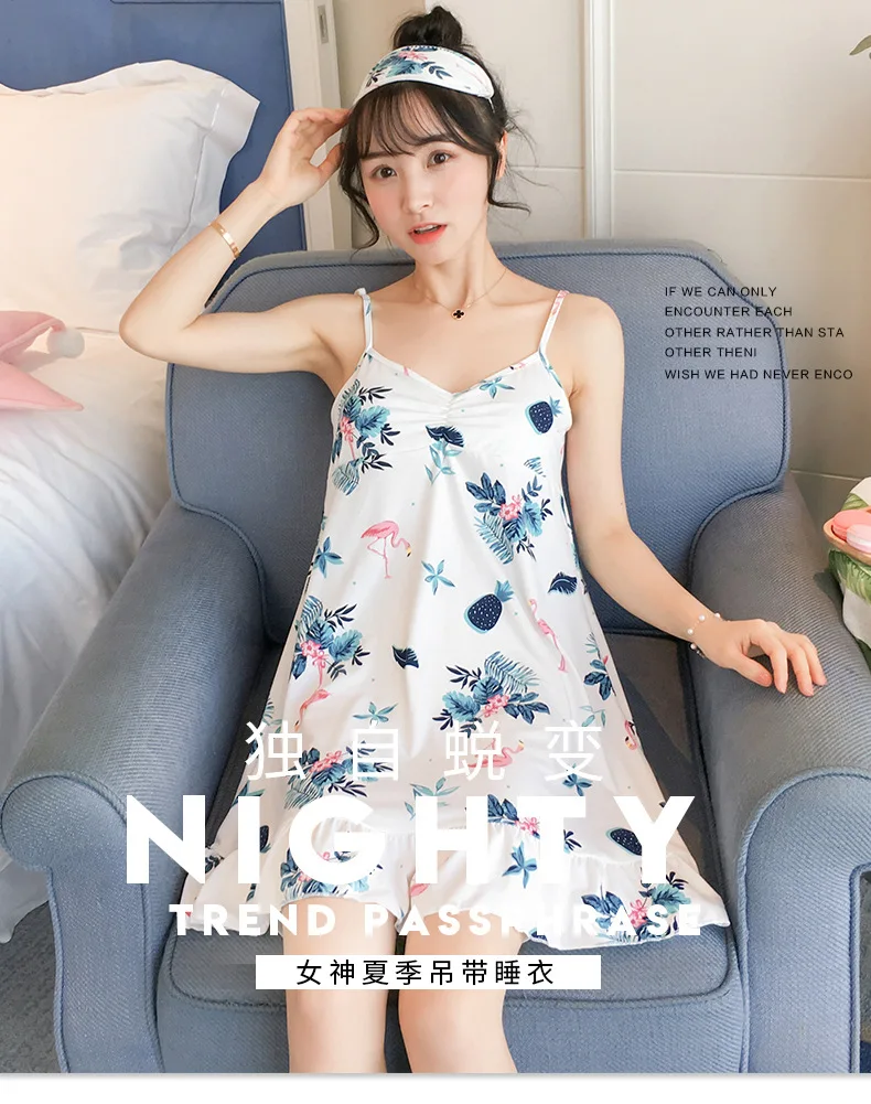 Hot Selling Multi-Hot Selling Qmilch Nightgown WOMEN'S Tank Top Thin with Chest Pad Eye Patch Cartoon Women's Household Skirt