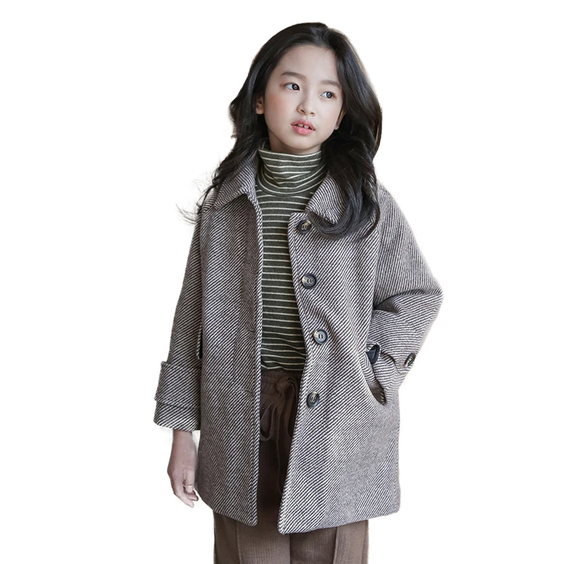 Модное детское пальто для девочек г. Зимнее шерстяное пальто для девочек детское осеннее Модное теплое шерстяное пальто длинное пальто