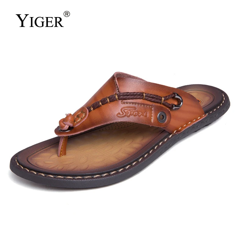 

YIGER New Men's Slippers summer beach flip flops men cool large size Soft bottom sandals and slippers outside casual slippers