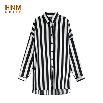 

HNMCHIEF Black Striped Sleepshirt 2020 Summer Autumn Silk Womens Sleepwear Sexy Long Nightgown Shirt Girl Outwear Nightdress