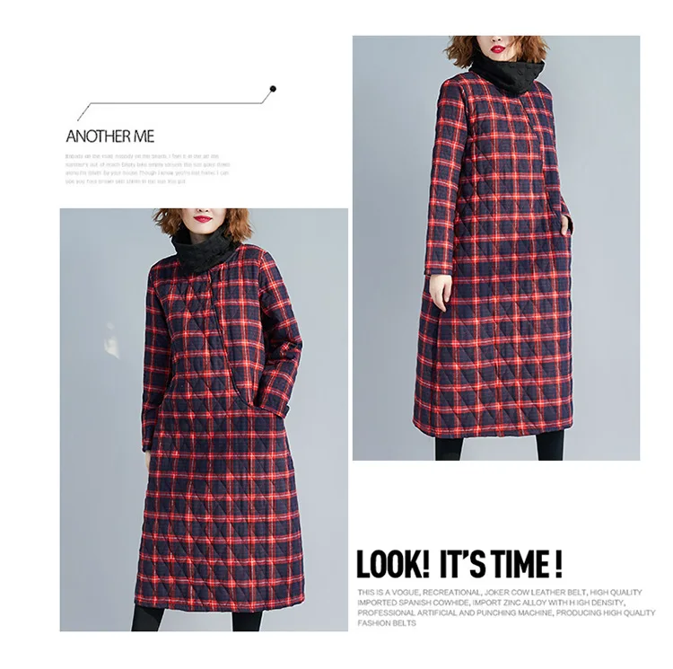 Fat Mm2019 Winter New Products Padded Thick Warm High Collar Pattern Large Size Dress Literature And Art Pattern Cotton Coat Cot
