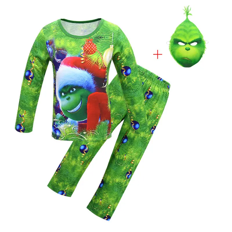 Рождественский пижамный комплект для мальчиков Grinch, НОВАЯ РОЖДЕСТВЕНСКАЯ одежда для сна, лидер продаж, одежда для сна, домашний костюм косплей+ маска+ шарф+ перчатки, пижамный комплект