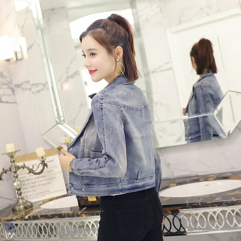 

2019 Spring Jeans Coat Long Sleeve Korean-style Small Suit Cowboy Clothing Slim Fit Jacket Fashion