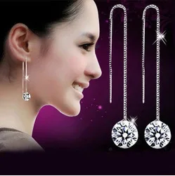 M89 Star Style Pearl Full of Crystals Man-made Diamond Double Ball Steel Needle after Hanging Ear Stud Earrings