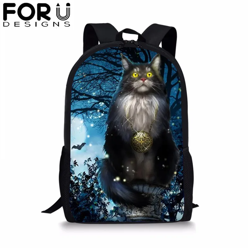 CDGX1409C FORUDESIGNS/Школьный рюкзак с принтом готического кота для девочек-подростков, студенческий рюкзак, 16 дюймов, сумка-портфель, рюкзак Mochila - Цвет: CDGX1409C