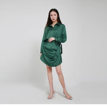 

Women Casual Style Turn-down Collar Single Breasted Jumpsuit Shirt Pattern Pocket Designed Rompers Green With Belt TA02800170