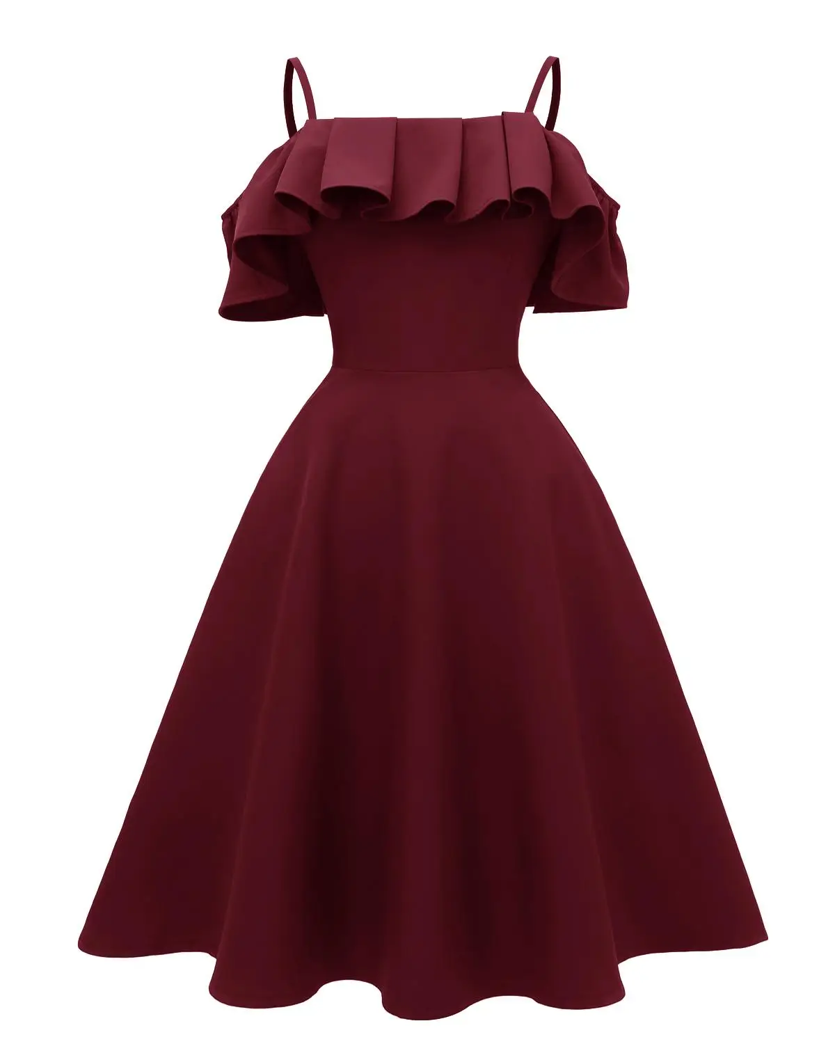 formal burgundy cocktail dress cheap Sling off the shoulder short sleeves a word collar Ruffle Sexy plus size A-line graduation party elegant fashion