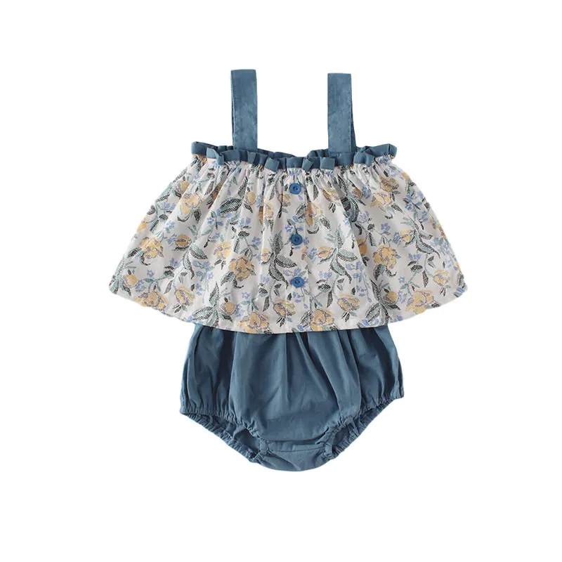 

Baby Sleeveless Sling Top Solid Color Bread Pants Female Baby 2 Piece Set Baby Triangle Crawling Suit