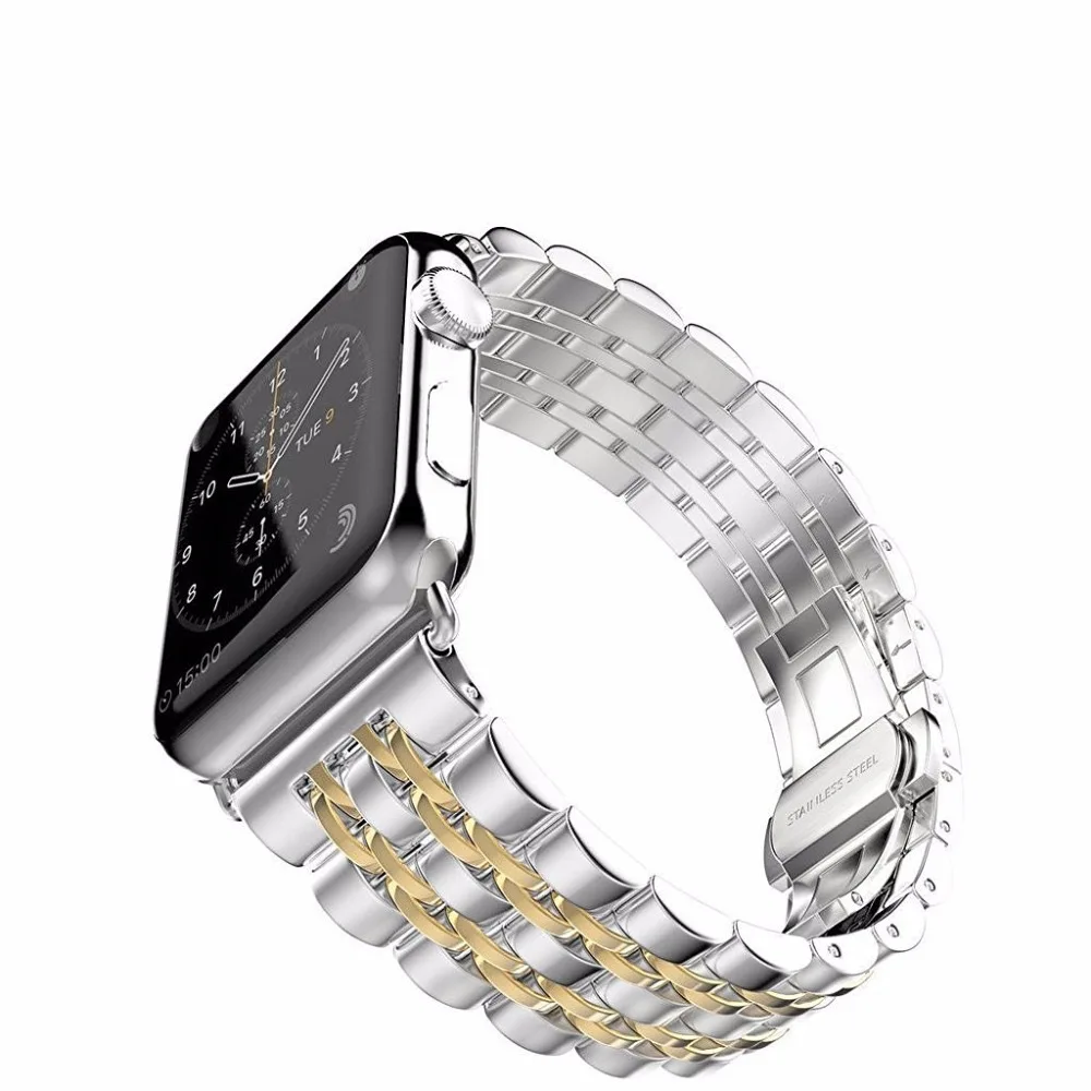 Металлический ремешок для apple watch 38 мм 40 42 44 браслет из нержавеющей стали с семью