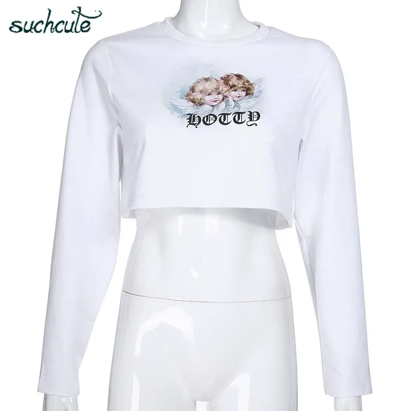SUCHCUTE женские футболки с принтом животных Modis Longslive Tee Harajuku уличная одежда повседневные топы в Корейском стиле для женщин фестиваль - Цвет: white tee